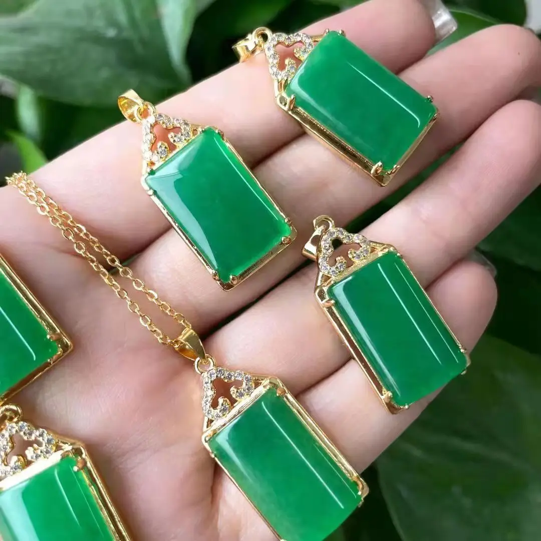 

jialin jewlery wholesale cheap jade gold plated pendant green square jade necklace