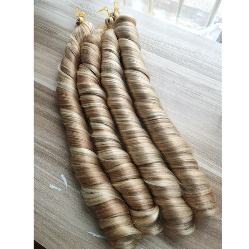 

Wholesale Synthetic Silky Pony Wave Hair Crochet Braids Hair Extensions French Bouncy Curly Braiding Hair Bundle Piano Color