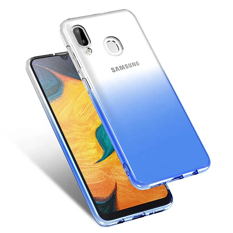 

2020 Clear Gradient TPU Phone Shell for Samsung A20 Transparent Contrast Colors Mobile Case for Samsung A30, Blue, black, pink, sky blue