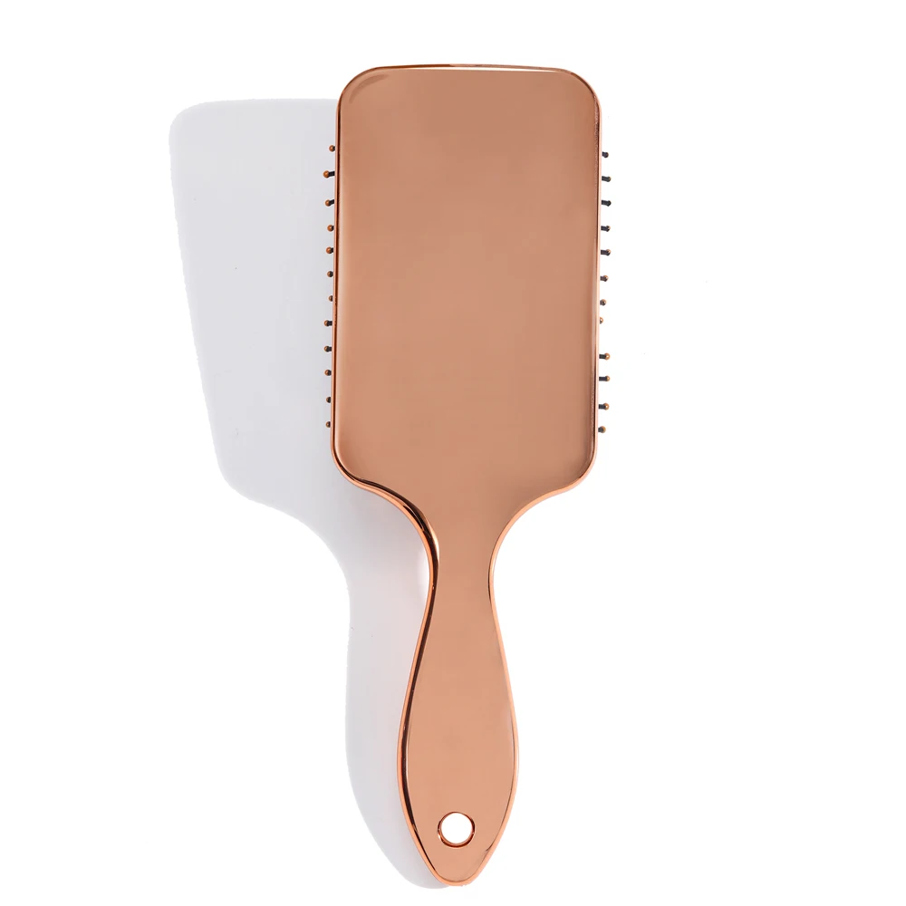 

Soft Touch Detangling Brush Cushion Rose Gold Customized Paddle Plated Hair Brush for Women