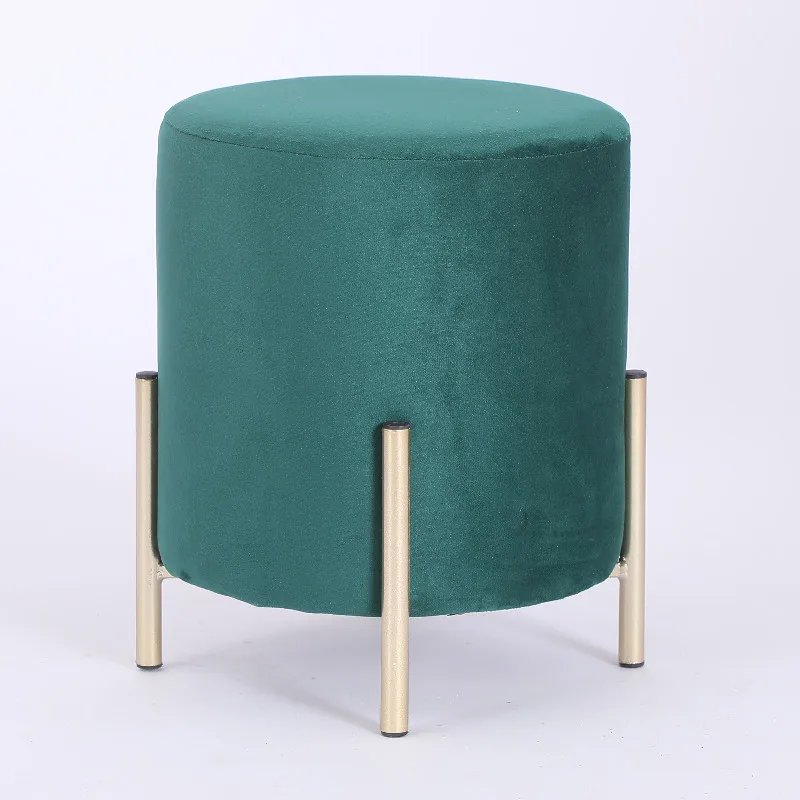 Simple Elegant Ottoman Design Public Chrome Leg Round Shape Velvet Home