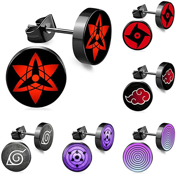 

Amazon Hot Sale 8MM Akatsuki Itachi Stud Earrings for Men Anime Earrings Cosplay Naruto Earrings, Picture shows