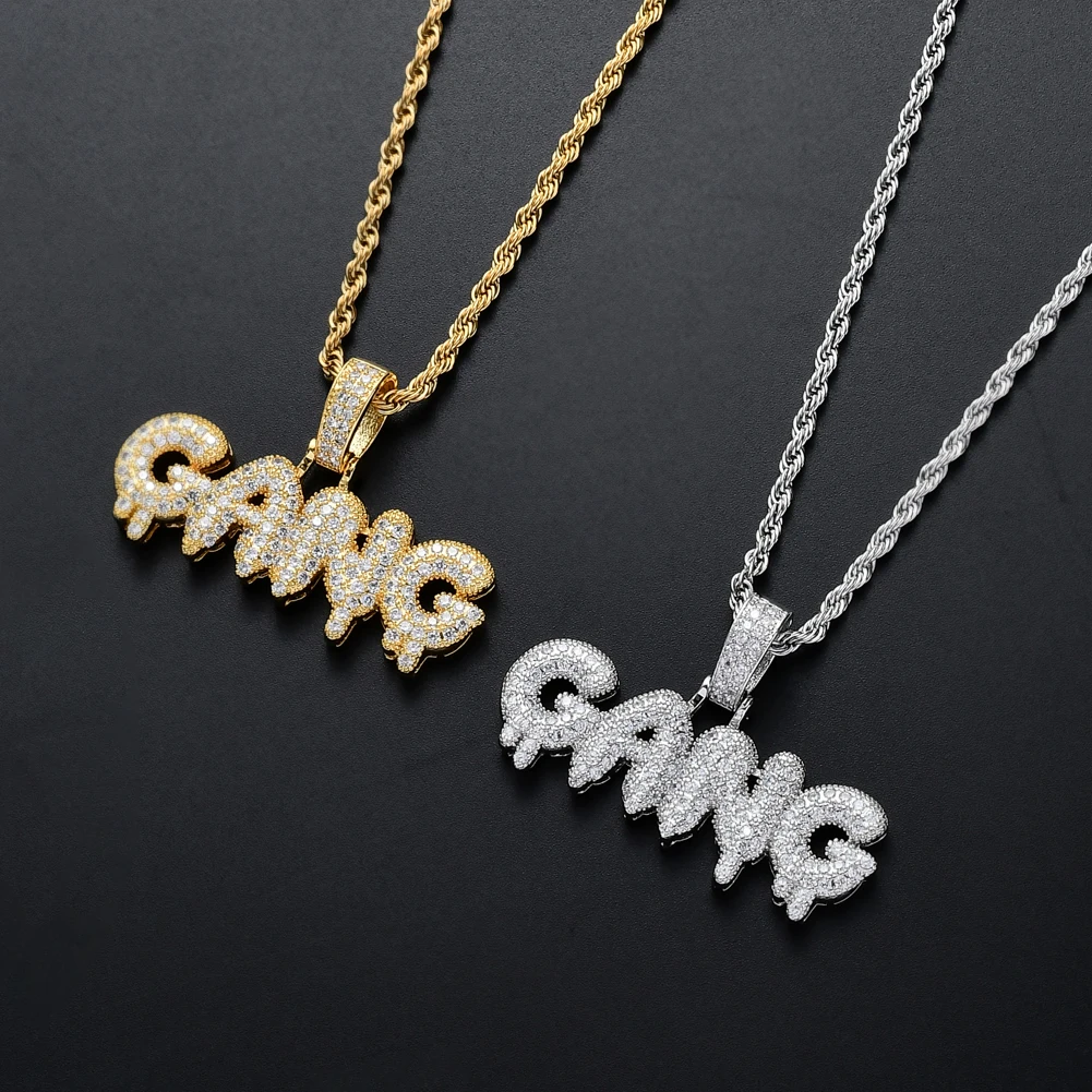 

CN072 New letters Pendant Brass Micro pave with CZ stones Necklace Gold Color Hip hop Jewelry