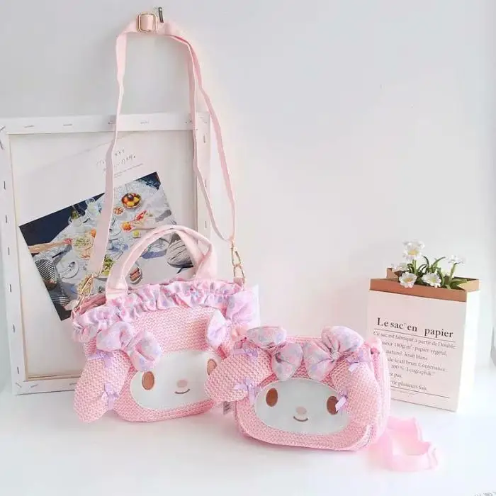 

New cartoon weave My melody handbag Weaving anime bag shoulder bags for girls summer