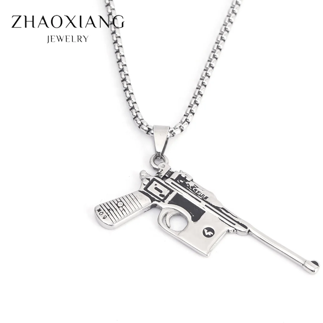 

Weapon Necklaces Stainless Steel Pistol Pendants Hip Hop Chain Customized Bulk Jewelry Wholesale
