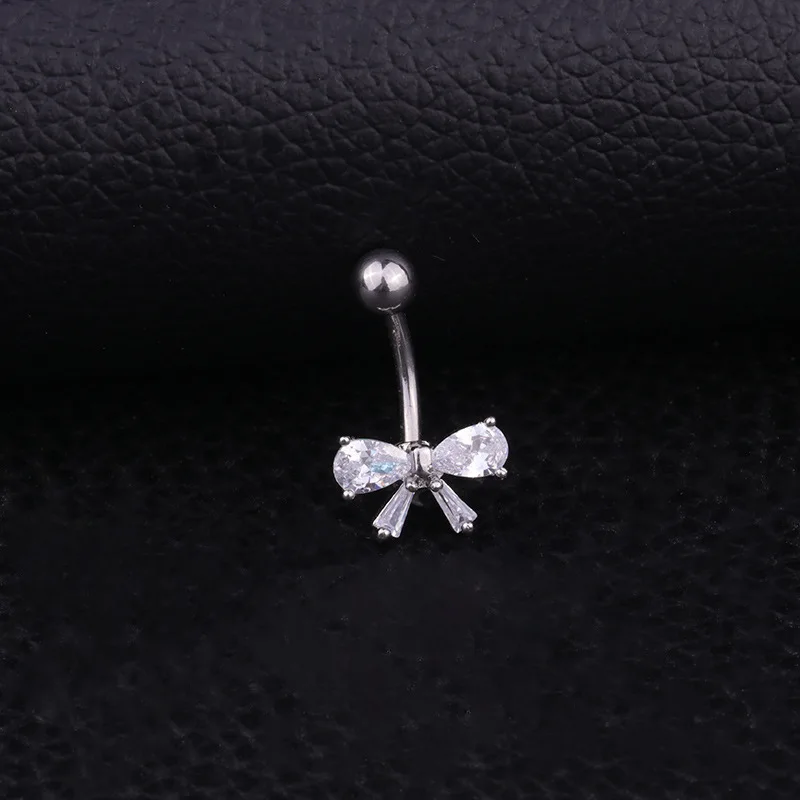 

2021 Sailing Piercing Jewelry 316L Stainless Steel Knot Belly Rings Bow Knot Shaped CZ Belly Button Rings