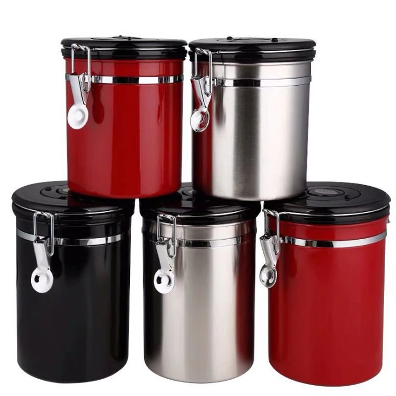 

1.5/1.8L 304 stainless steel sealed jars with exhaust valve dried fruit tea jarscoffee bean storage jars, Customized color