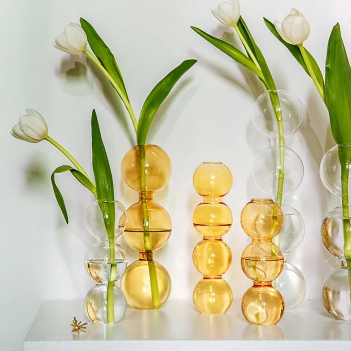 

2021 INS Crystal bubble Glass Vase Flower arrangement hydroponics glass art flower ware Home Decor Tabletop Glass Vase, As picture