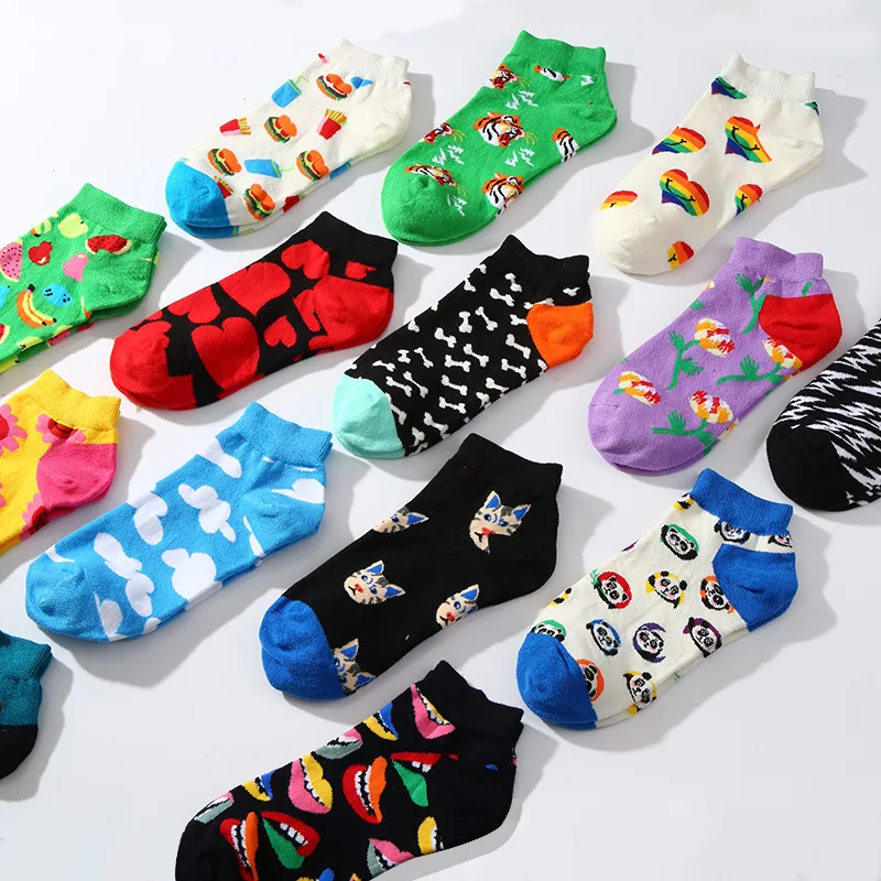 

HF spring summer men and womens shallow cotton socks short colorful tube ankle socks