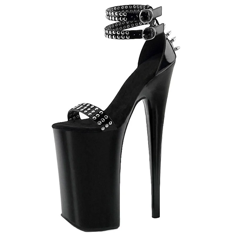 Black Rivet Sexy Punk 20 cm Thick Platform Super High Heels Nightclub Pole Dance High Heels Fashion Model Walk Show High Heels S