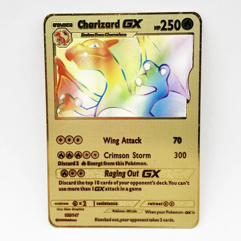 

Top Selling Pikachu Vmax Trading Cards Gold Metal Charizard GX 1999 Rainbow Metal Pokemon Game Cards