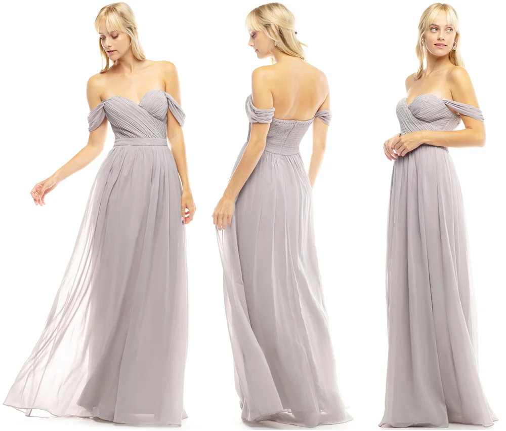 

New arrivals a-line backless grey bridesmaid sexy strapless chiffon dress wedding bridesmaid dress long