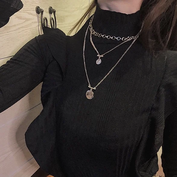 

3pcs retro queen avatar bar female clavicle chain necklace hiphop girls neck jewelry necklace chain sweater collar accessories, Picture