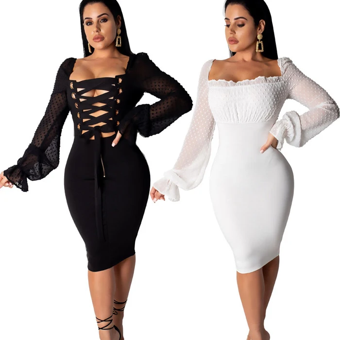 

FS1756A 2019 Autumn sexy women long sleeve dress