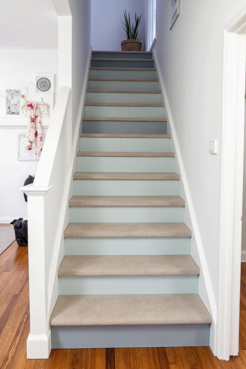 Rainbow steps on wooden staircase