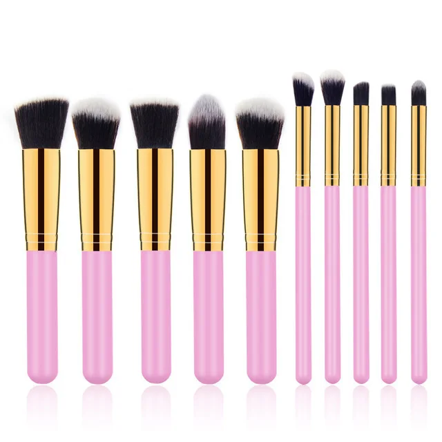 

Factory Price BB Cream Foundation Brush Pink White Makeup Brush Set cosmetic Tools Kit 10pcs Makeup Brushes Private Label, Gold&black, white,pink