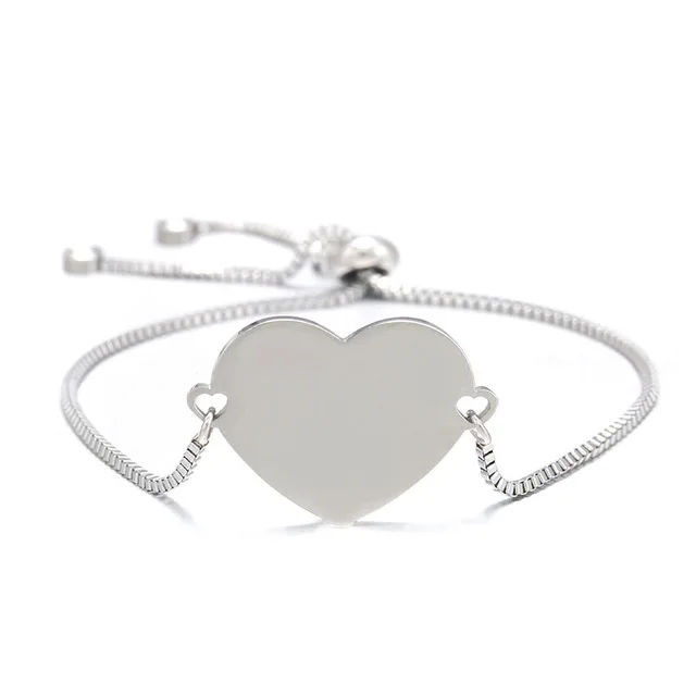 

Fashion Custom DIY Name Stainless Steel Heart Shape Adjustable Box Chain Bracelet, As picture