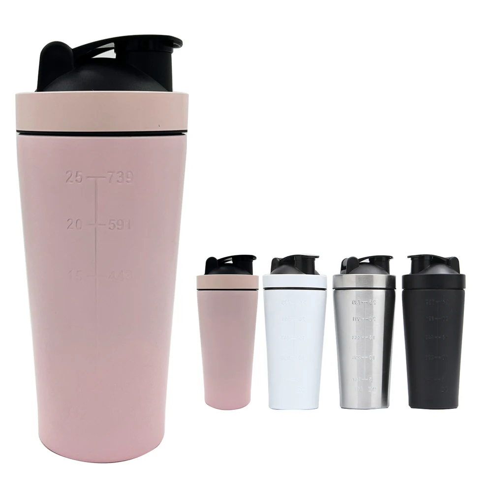 Custom LOGO 24oz 750ML Sport Metal Water Bottle Gym Mixer Single Wall Sports 18/8 Stainless Steel Pink Shaker Water Bottle