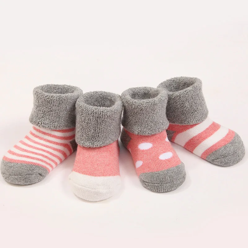 
4 Pairs/set Infant Toddler Striped Warm Cotton Winter Crew Baby Socks 