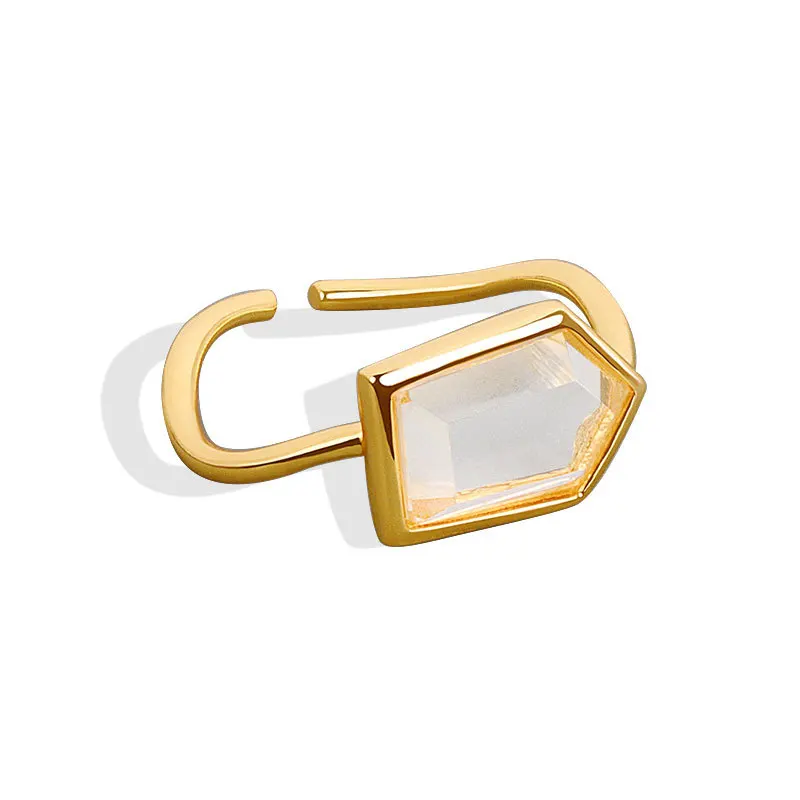 

925 Ring Trendy Gold Irregular Geometric Adjustable 18K Crystal Silver Rings