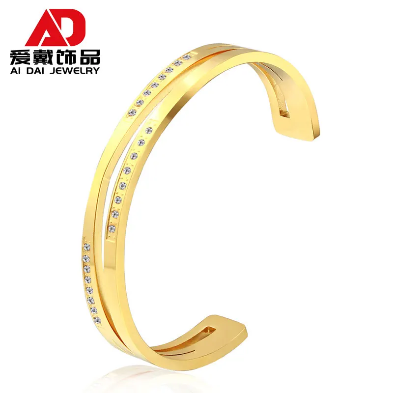 

Fashion Titanium Steel Half Circle Simple Diamond Open Bracelet Bracelet Jewelry