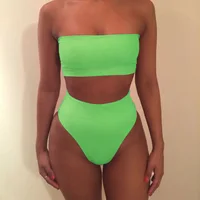 

Custom Solid Color High Waist Swimwear Sexy Women Tube Top Two Piece Bathing Suits Bandeau Bikini Strapless Swimsuit