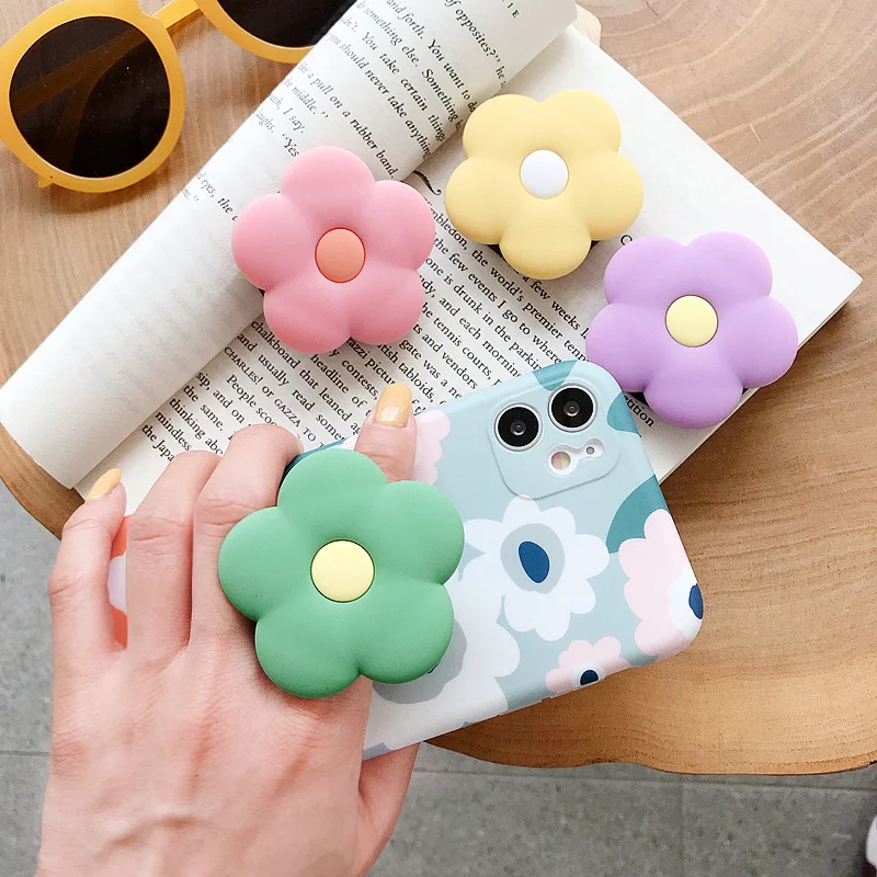 

3D Cute Cartoon flowers Foldable Cell Phone Holder Stand For Telephone and Tablets Universal Finger Ring Mobile Phone for Iphone, Pink, yellow, purple, blue, orange, green