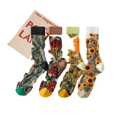 

sxx555 Girl lace cotton socks cartoon flowers pattern lovely girl sports long women socks, Picture display