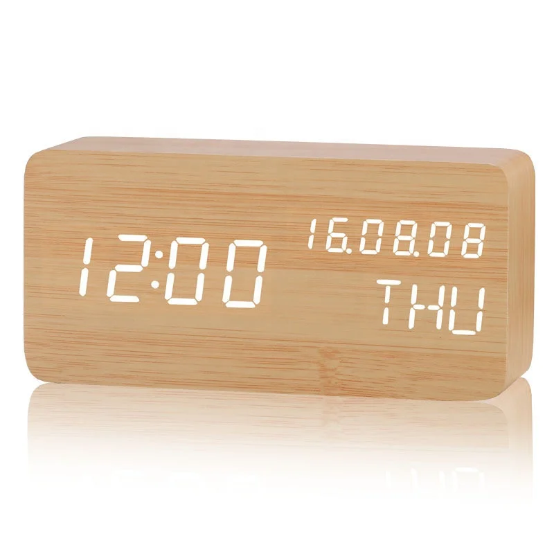

KH-WC004 Gift Types Digital Calendar Day Night Bulk LED Desk Wooden Alarm Clock