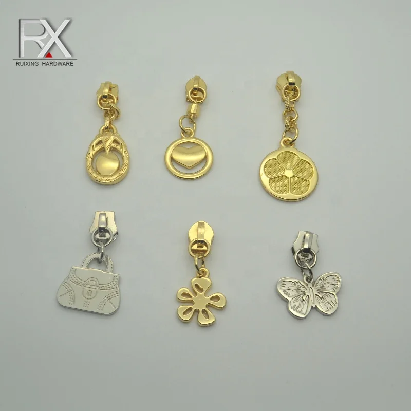 

5#custom many kinds of logo chain metal zipper puller tag metal slider bag fitting for handbag slider clothing bag zipper puller
