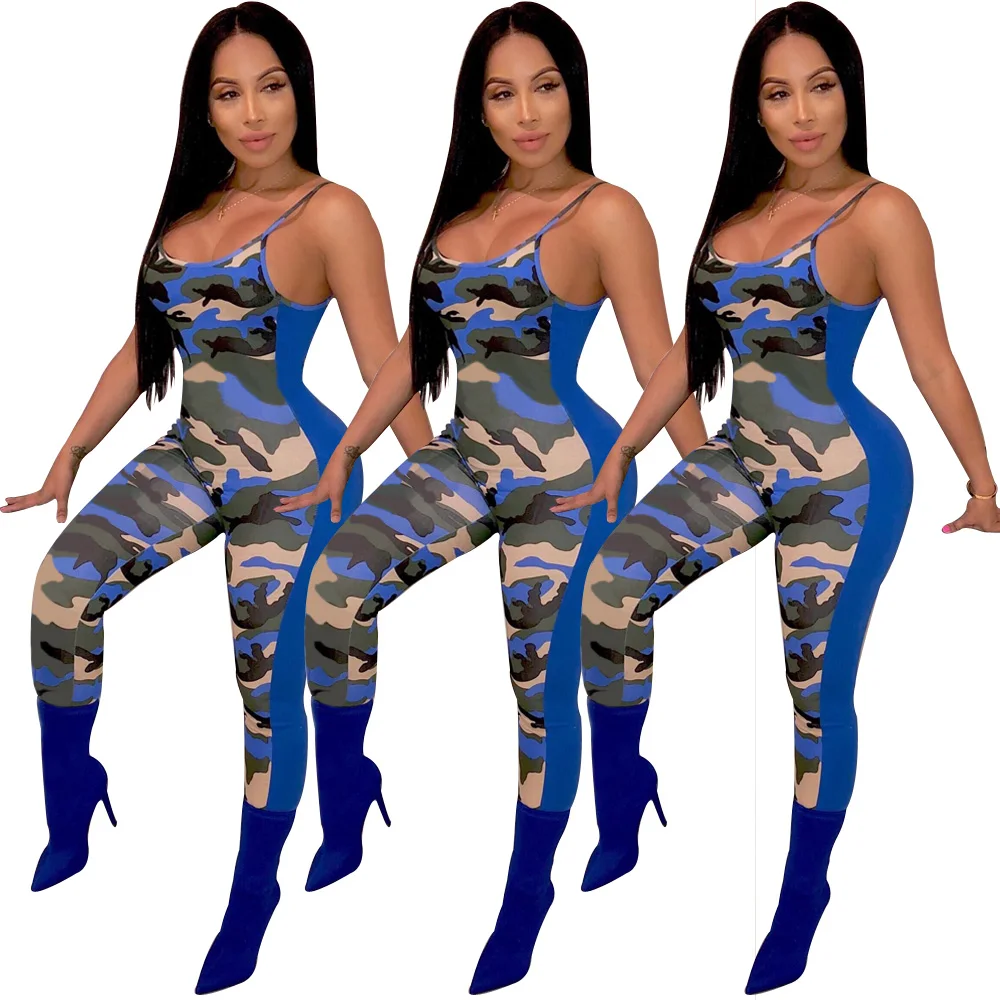 

Hot sale sexy spaghetti strap camouflage sexy ladies sexy backless one piece Jumpsuit