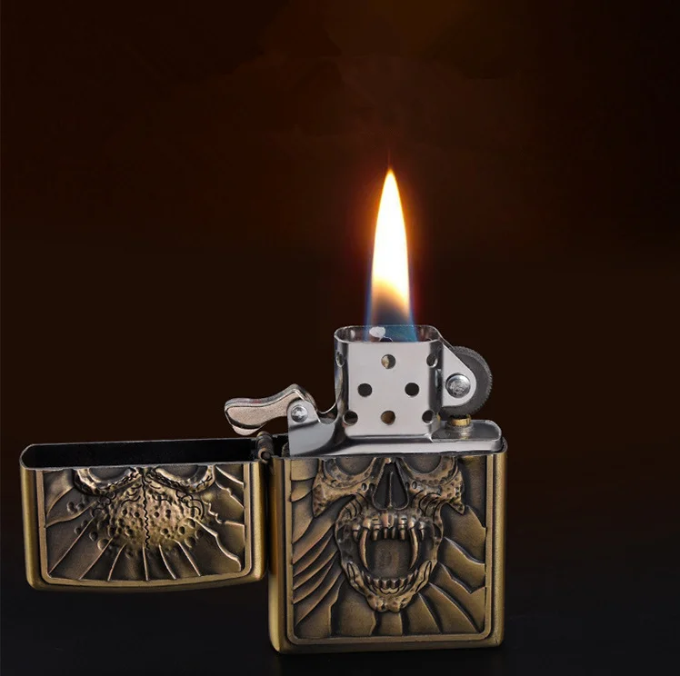 

Wholesale Kerosene Oil Retro Cigarette Lighters Craved Copper Skeleton Lighters