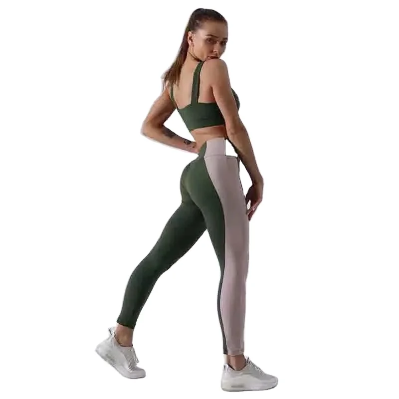 

BBZH035 GREEN latest women trending bright color seamless yoga set workout wear 2 pieces yoga wear