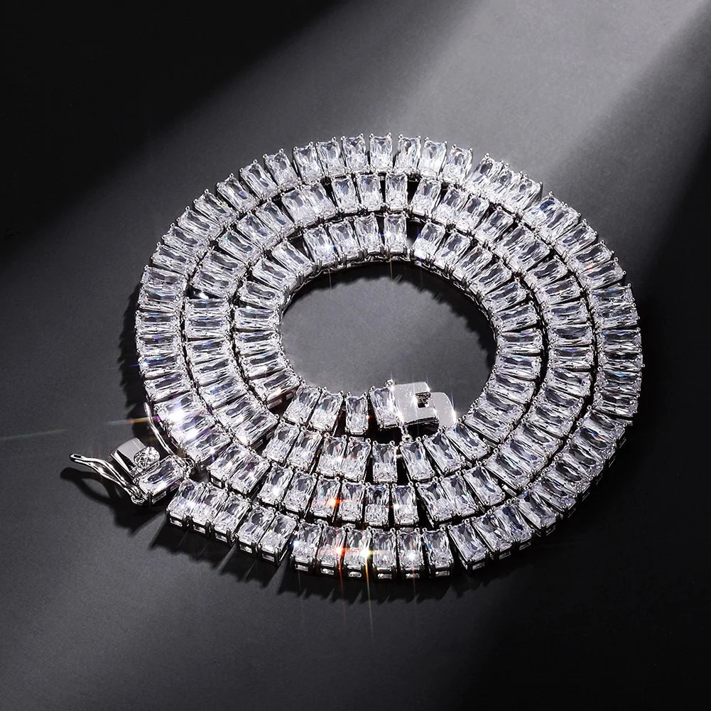 

Emerald Cut 5A Lab Diamond Tennis Chain, Rectangular New CZ Baguette Tennis Chain