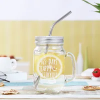 

wholesale 15 oz cheap custom glass jar mason mug with handle/straw/lid lucid for sublimation