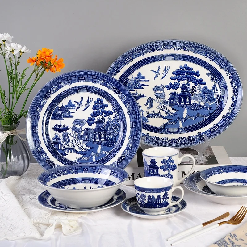 

Household Retro Plate Ceramic Dinner Plate Bowl Steak Plate Porcelain Coffee Cup Saucer Mug And Dishes Sets