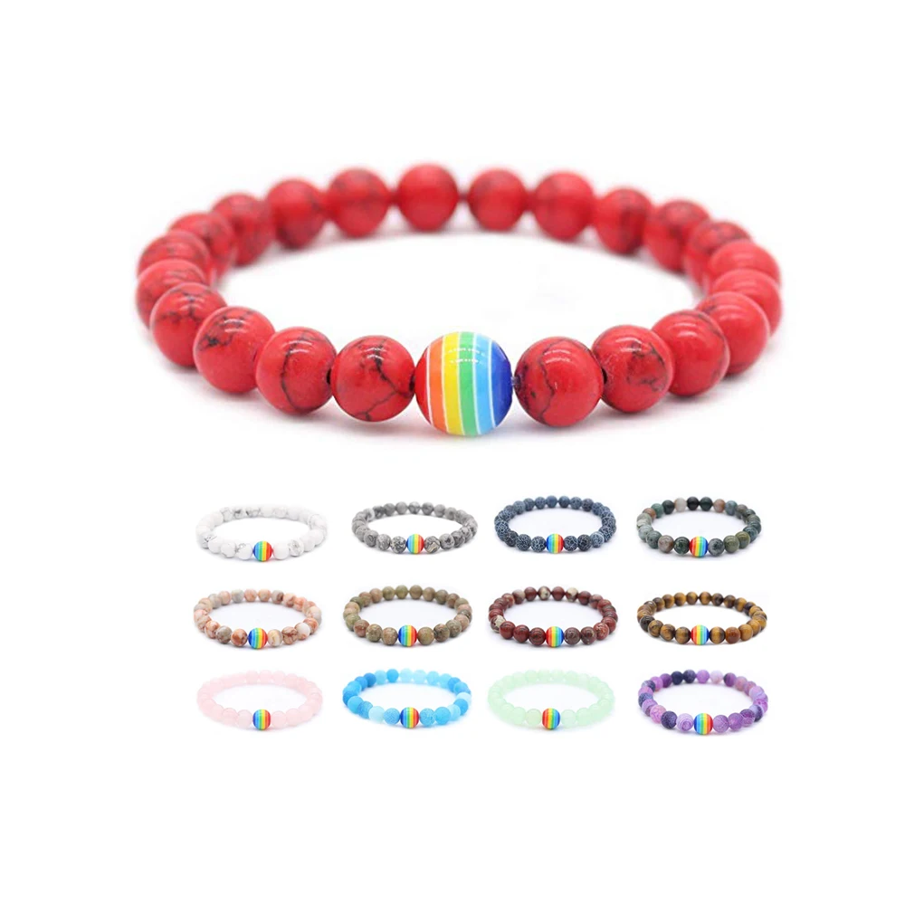 

High Quality Pride Peace Stone Rainbow Beaded Bracelet Charm For Women Men Couple Jewelry Gift Factory Custom Wholesale