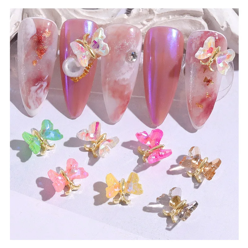 

Hot selling fantasy color 3d three-dimensional crystal butterfly small jewelry Japanese nail decorations, 7 colors
