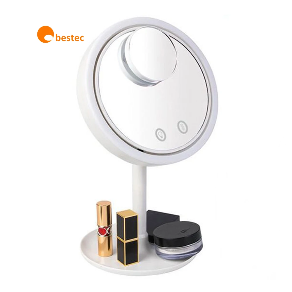 

Amazon best seller Oval shape dimmable touch sensor beauty breeze make up led mirror with fan