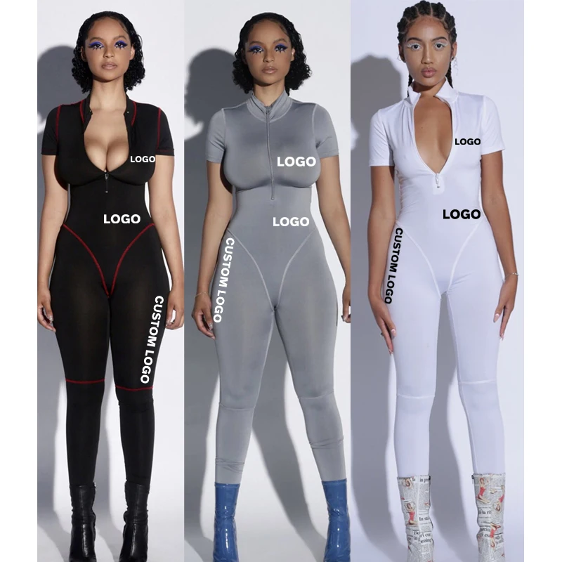 

Free Shipping Dropshipping turtleneck short sleeve yoga fitness sports gym jumpsuit one piece outfit for women, Customized color