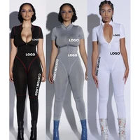 

Free Shipping Dropshipping turtleneck short sleeve yoga fitness sports gym jumpsuit one piece outfit for women
