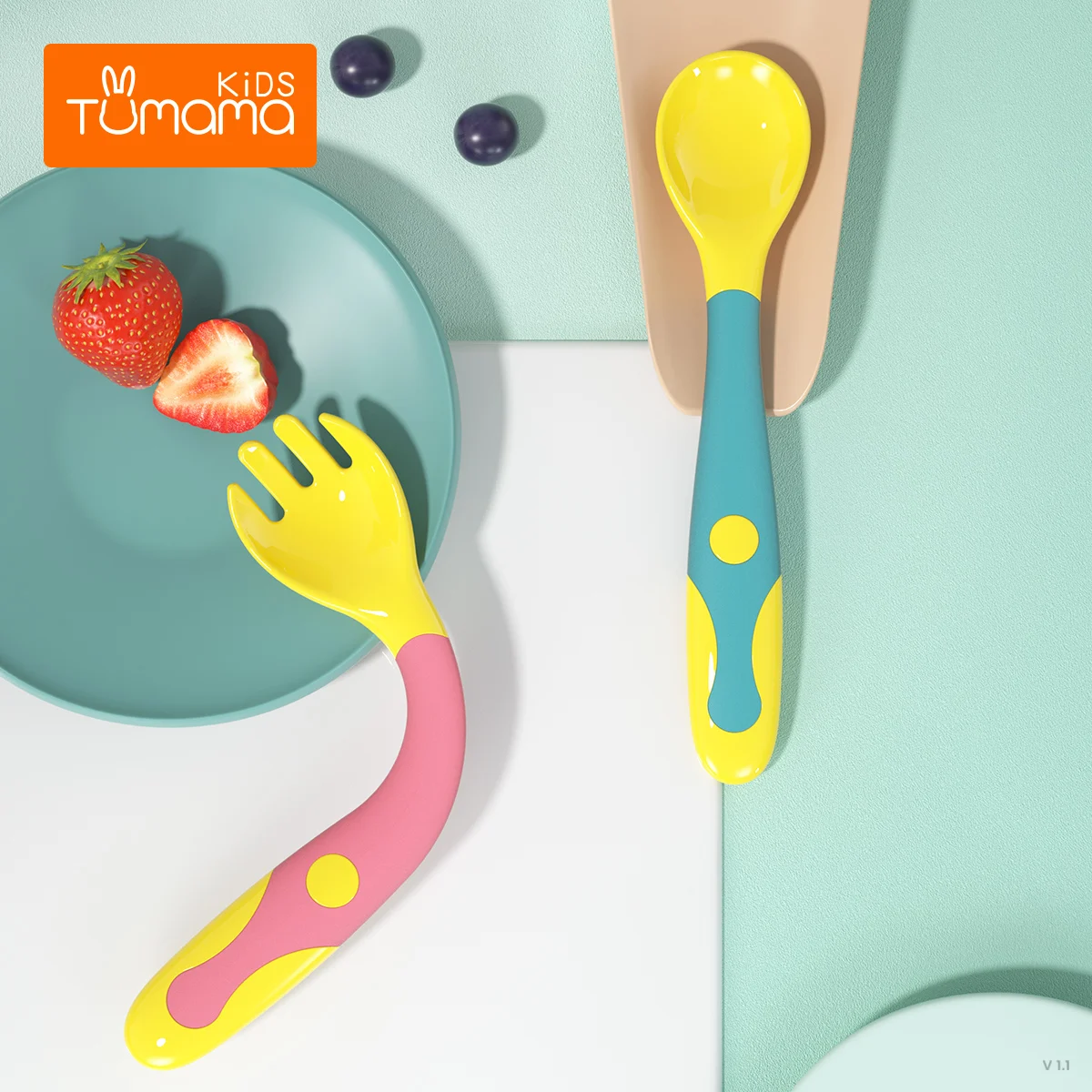 

colorful kids learning tableware BPA free dinner fork baby spoon kit