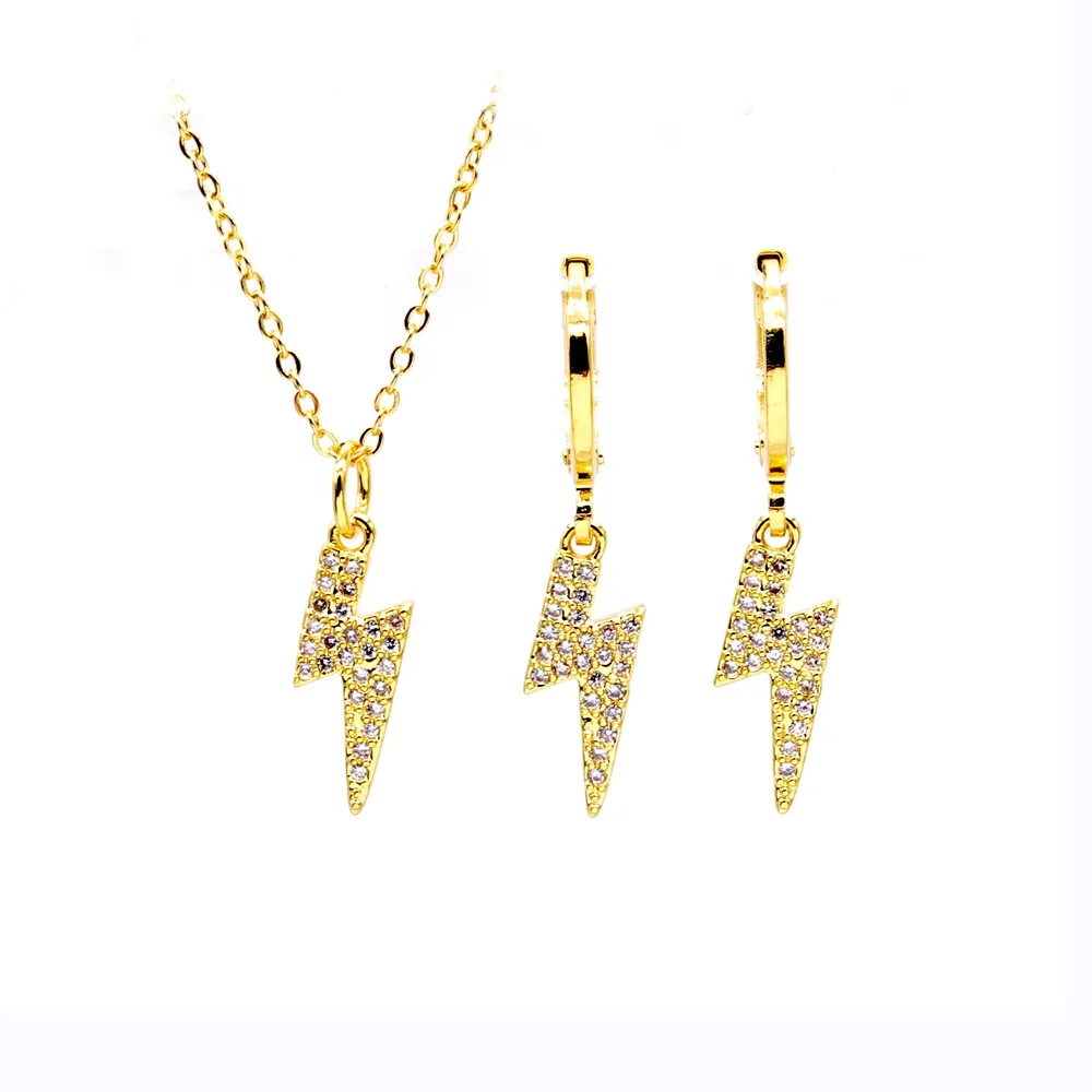 

18k gold plated earrings cz zircon Jewelry sets small lightning bolt necklace