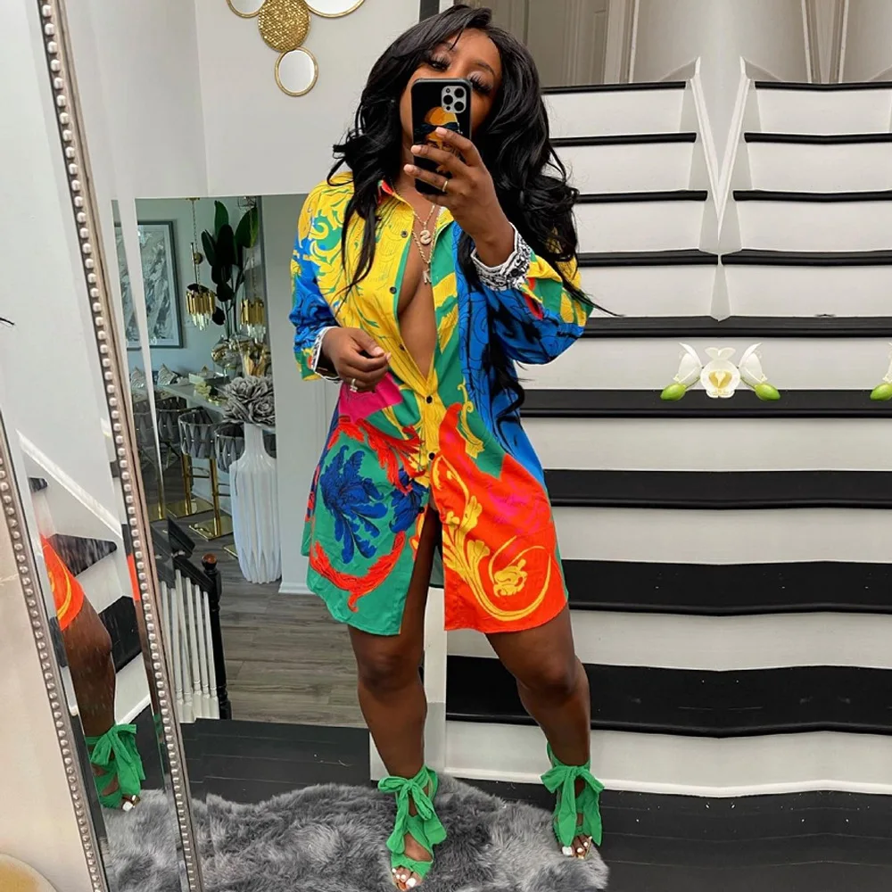 

GX19218 boutique new arrivals fall shirts women casual printed street wear loose fashion long sleeve ladies tops and blouses, Picture