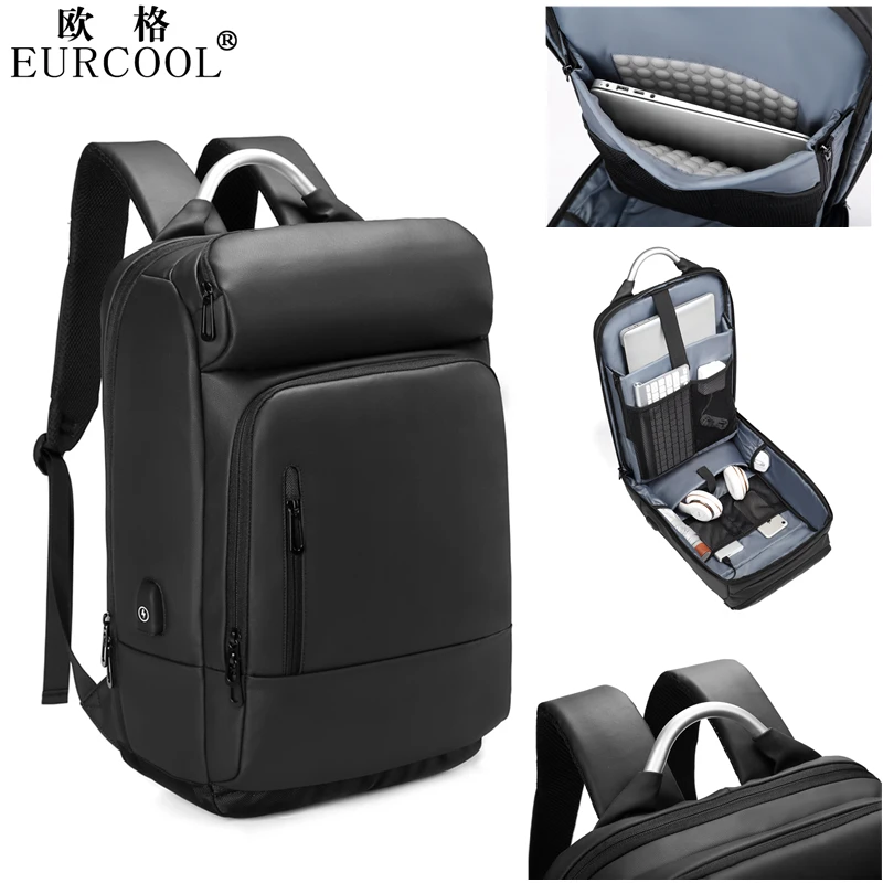 

Eurcool High Quality Business Travel Waterproof Anti Theft Computer Laptops Backpack With USB Charging Port, Black color or customized