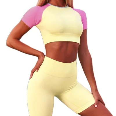 

Women Clothing Running Breathable Sport Casual Yoga Wear Suit 2 Piece Yoga Shirt and Pants With Low MOQ, 2 colors