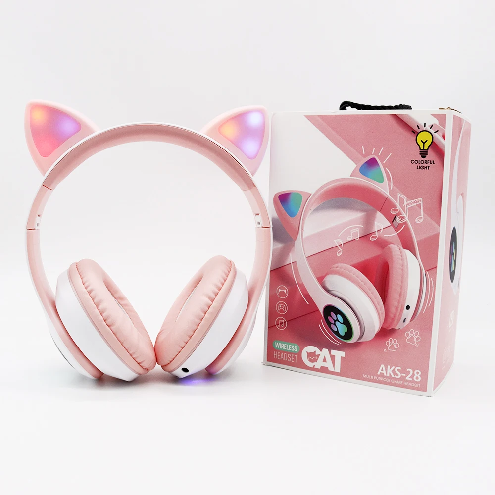 

Hifi Stereo Cat Ear Wireless Headphones Flashing Glowing 7 Colors Led Light Gaming Gamer Earphone Bluetooth Handsfree Headset, Multi