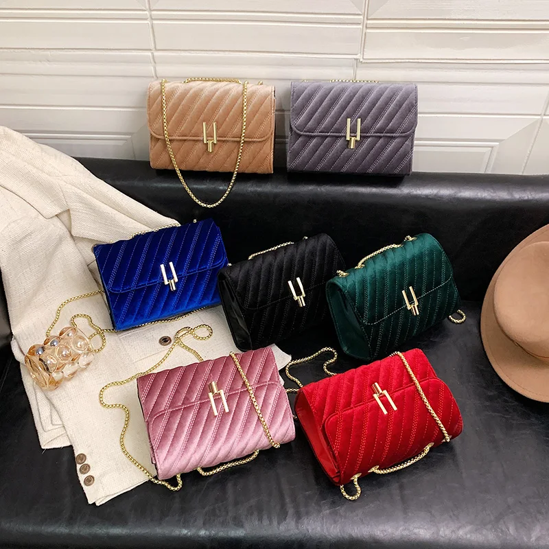 

Striped Square Crossbody bag Fashion New High quality Velvet Women's Designer Handbag Chain Shoulder Messenger Bag