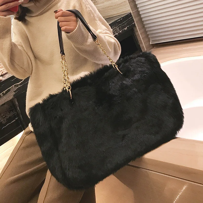 

Wholesale High Quality Women Handbag Fur Plush Fluffy Fuzzy Large Capacity Ladies Shopping Tote Bag