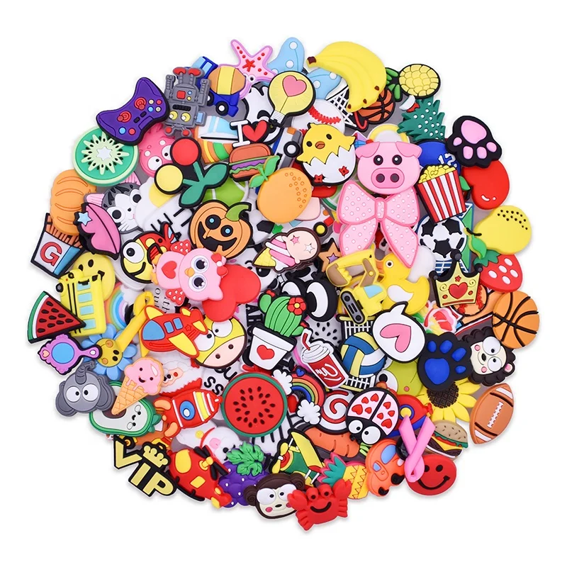 

110pcs Different Shape Shoes Charms for Clog Shoes and Bracelet Wristband Kids Gifts Party Birthday, As picture